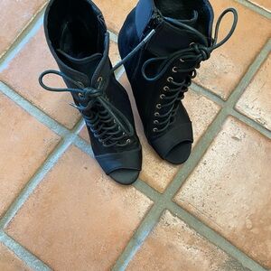 Black Lace-Up Peep Toe Ankle Boots